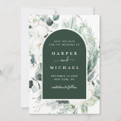 水彩エバーグリーン&コットンフラワーアーチフォト セーブザデート (正面)