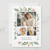 水彩エバーグリーン,緑と金ゴールド,写真3枚 シーズンカード (正面)