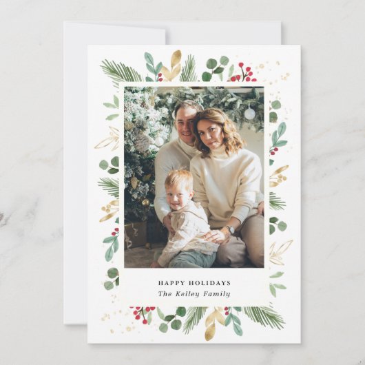 水彩エバーグリーン,緑の金ゴールド,写真独身の シーズンカード (正面)