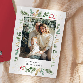 水彩エバーグリーン，緑の金ゴールド，写真独身の シーズンカード