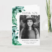 水彩エメラルドグリーン結晶フォト卒業 サンキューカード (正面)