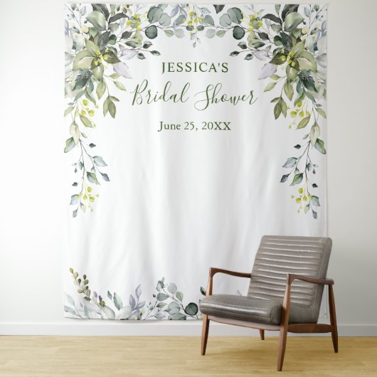 水彩エユーカリプタス ブライダルシャワー フォト 背景 タペストリー (インサイチュ)