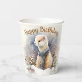 水彩エルミン雪の風景の誕生日パーティー –  紙コップ (裏面)