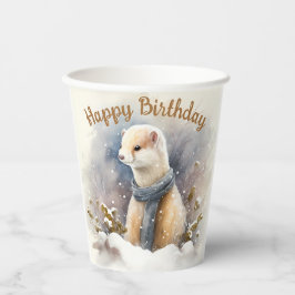 水彩エルミン雪の風景の誕生日パーティー –  紙コップ