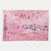 水彩エレガントつる植物（ピンク背景） キッチンタオル (横)