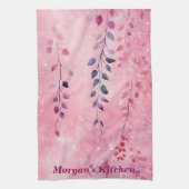 水彩エレガントつる植物（ピンク背景） キッチンタオル (縦)