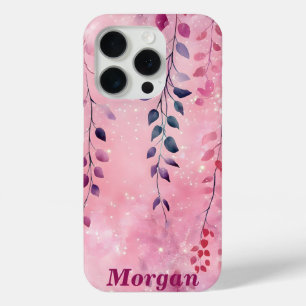 水彩エレガントつる植物（ピンク背景） iPhone 15 PROケース