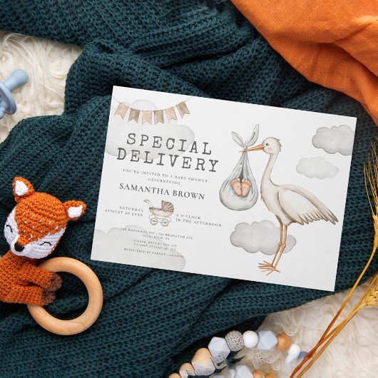 水彩エレガントなコウテイヘン  ベビーシャワー 招待状