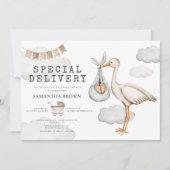 水彩エレガントなコウテイヘン  ベビーシャワー 招待状 (正面)