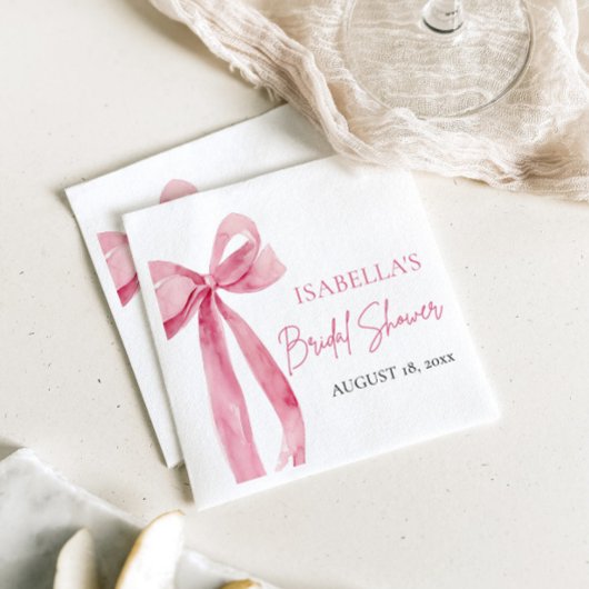 水彩エレガントなコーラルピンクのボウのブライダルシャワー スタンダードカクテルナプキン