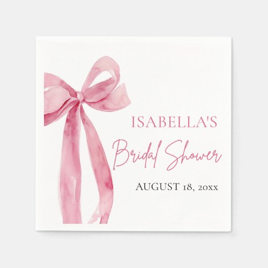 水彩エレガントなコーラルピンクのボウのブライダルシャワー スタンダードカクテルナプキン (正面)