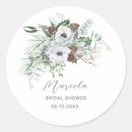 水彩エレガントな冬のアネモネの花 ブライダル ラウンドシール