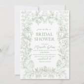 水彩エレガントな緑の花のシノワズリー ブリダ 招待状 (正面)