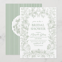水彩エレガントな緑の花のシノワズリー ブリダ 招待状