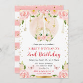 水彩エレガントな花のスワン誕生日 招待状 (正面/裏面)