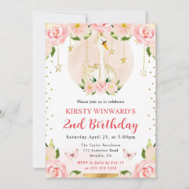 水彩エレガントな花のスワン誕生日 招待状