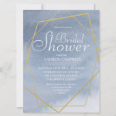 水彩エレガントほこりっぽい青金ゴールド幾何学模様 招待状 (正面)