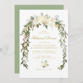 水彩エレガントアイボリーフローラリハーサルディナー 招待状