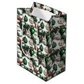 水彩エレガントクリスマスオーナメント休日 ミディアムペーパーバッグ (正面アングル)