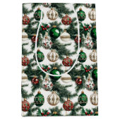 水彩エレガントクリスマスオーナメント休日 ミディアムペーパーバッグ (正面)