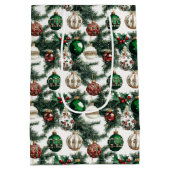 水彩エレガントクリスマスオーナメント休日 ミディアムペーパーバッグ (裏面)