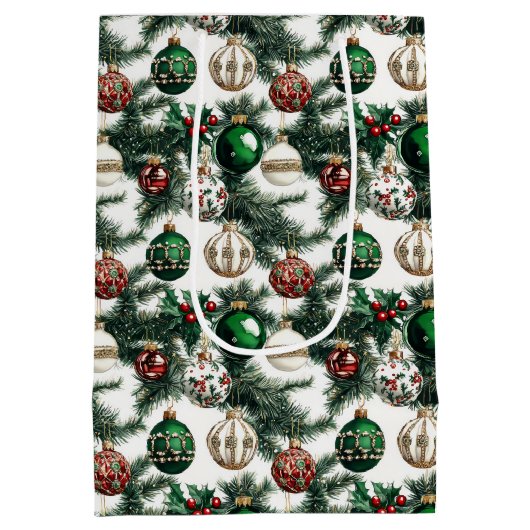 水彩エレガントクリスマスオーナメント休日 ミディアムペーパーバッグ (裏面)