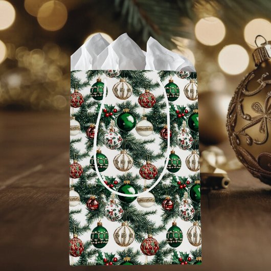 水彩エレガントクリスマスオーナメント休日 ミディアムペーパーバッグ