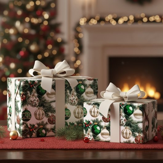 水彩エレガントクリスマスオーナメント休日 ラッピングペーパー