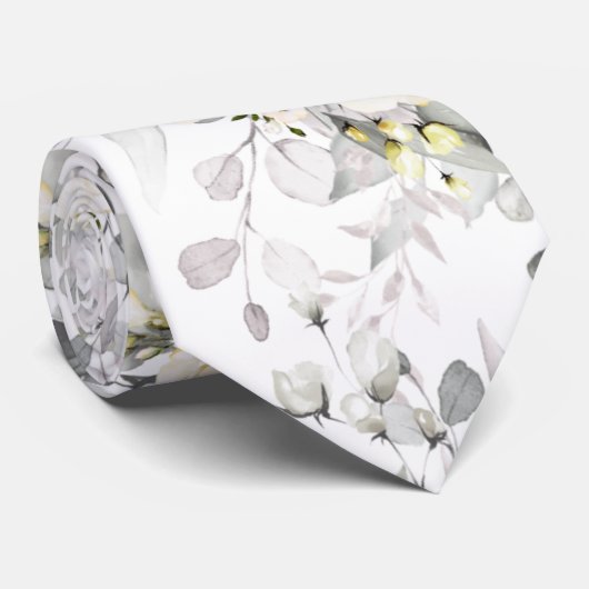 水彩エレガントクリームローズ+ユーカリ ネックタイ ネクタイ (ロール)