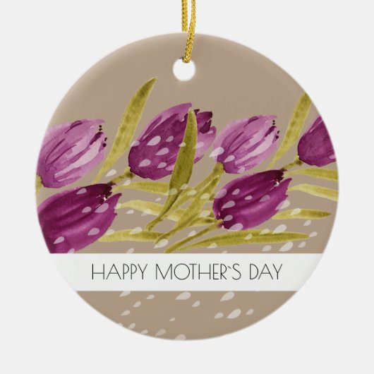 水彩エレガントチューリップフラワーズプロフェッショナル セラミックオーナメント (正面)