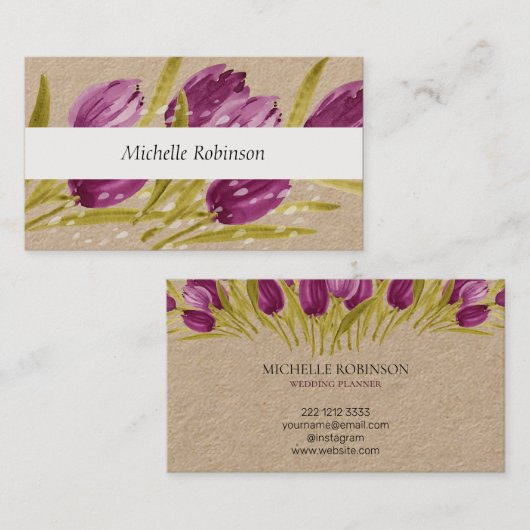 水彩エレガントチューリップフラワーズプロフェッショナル 名刺 (正面/裏面)