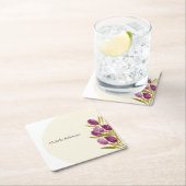 水彩エレガントチューリップ花 スクエアペーパーコースター (インサイチュ)