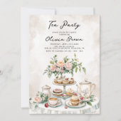 水彩エレガントティーパーティー誕生日 招待状 (正面)