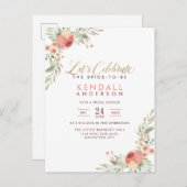 水彩エレガントバラフローラブライダルシャワー インビテーションポストカード (正面/裏面)
