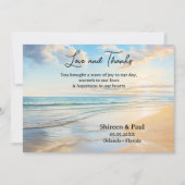 水彩エレガントビーチ結婚式写真 サンキューカード (正面)
