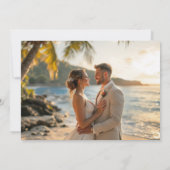 水彩エレガントビーチ結婚式写真 サンキューカード (裏面)