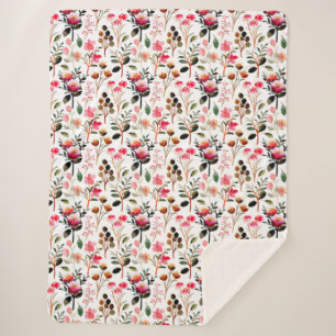 水彩エレガントピンクフローラ緑パターン シェルパブランケット