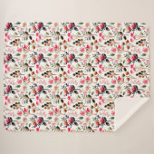 水彩エレガントピンクフローラ緑パターン シェルパブランケット (正面(横))