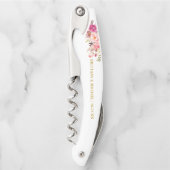 水彩エレガントピンクフローラ金ゴールド結婚ズ ソムリエナイフ (正面)