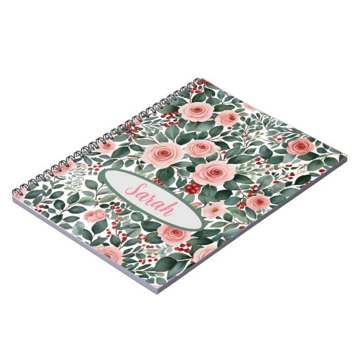 水彩エレガントピンクローゼノート ノートブック (左側)