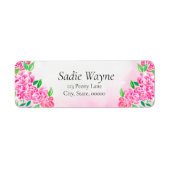 水彩エレガントピンク牡丹差出人住所 ラベル (正面)