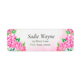 水彩エレガントピンク牡丹差出人住所 ラベル