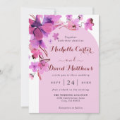 水彩エレガントピンク花模様結婚式招待状 招待状 (正面)