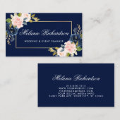 水彩エレガントピンク赤面フローラ金ゴールド青 名刺 (正面/裏面)