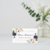 水彩エレガントピンク赤面フローラ青金ゴールド 名刺 (スタンド正面)