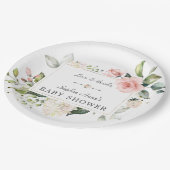 水彩エレガントピンク赤面花赤ちゃんシャワー ペーパープレート (アングル)