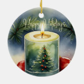 水彩エレガントフェスティバルクリスマスツリーキャンドル セラミックオーナメント (裏面)