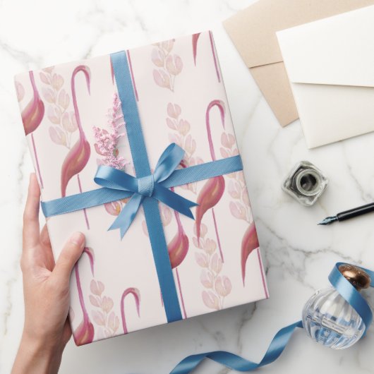 水彩エレガントフラミンゴ、金ゴールド、ピンク ラッピングペーパー (ギフト)