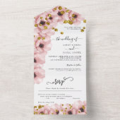 水彩エレガントフラワーゴールドウェディング オールインワン招待状 (内側)