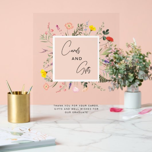水彩エレガントフローラカード&ギフト卒業 アクリルサイン (ウェディング)